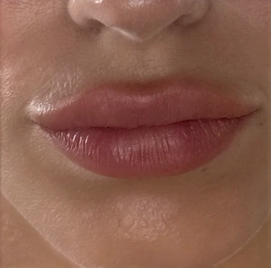 Extreme close-up of AI-generated lips and skin texture